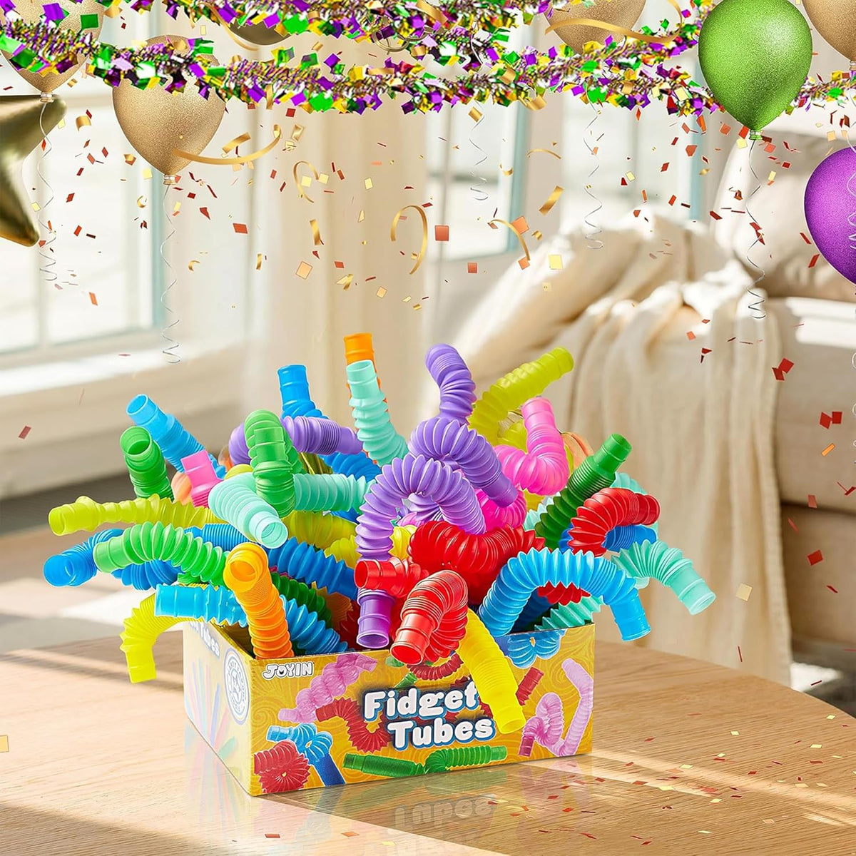 JOYIN 36 Pack Pop Tubes, Sensory Toys（Small） Fidget Tubes Party Favors - 9 Colors, Connectable and