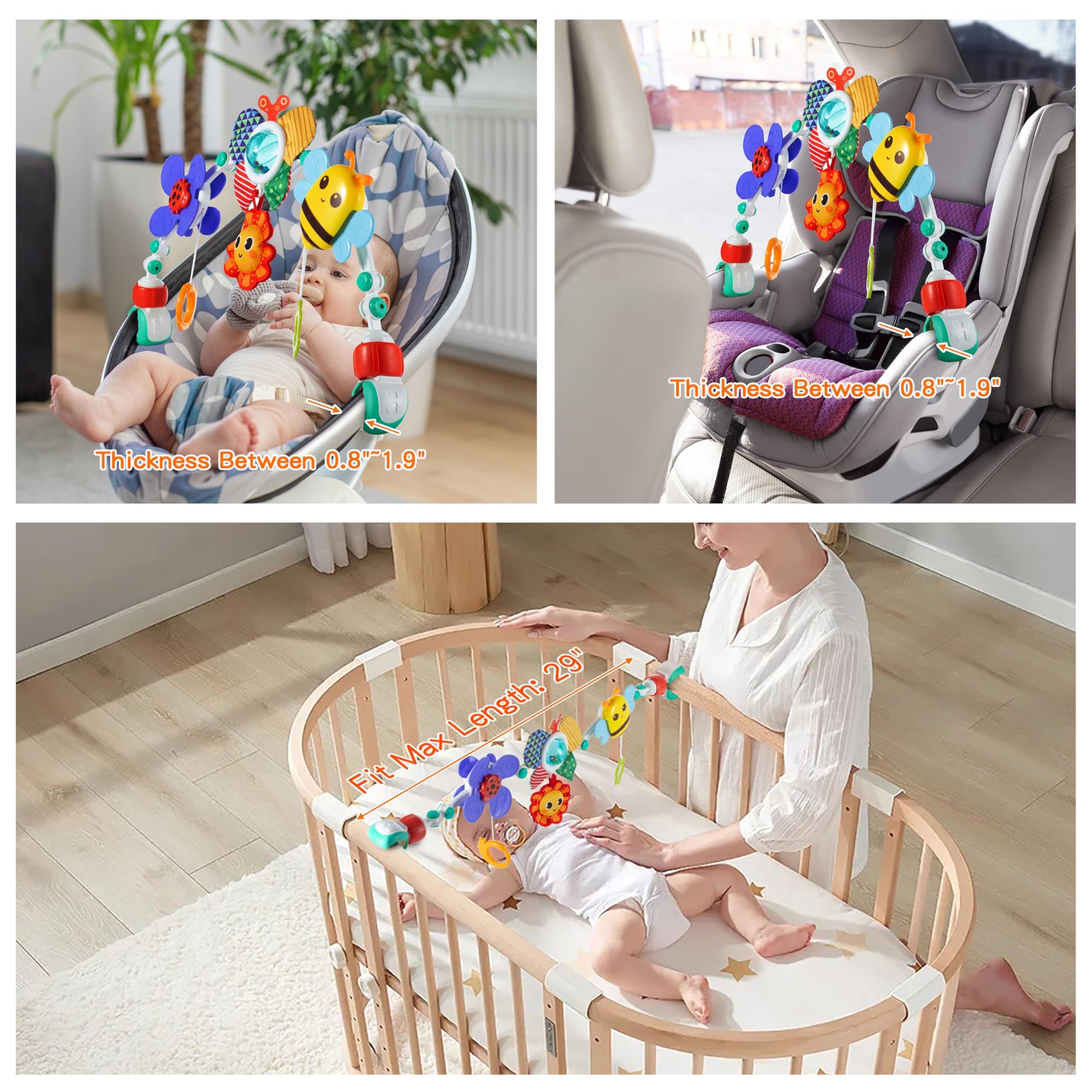 Lynncare Adjustable Arch Bassinet Toys for Infant & Toddlers, Stroller Arch, Baby Crib Toys with