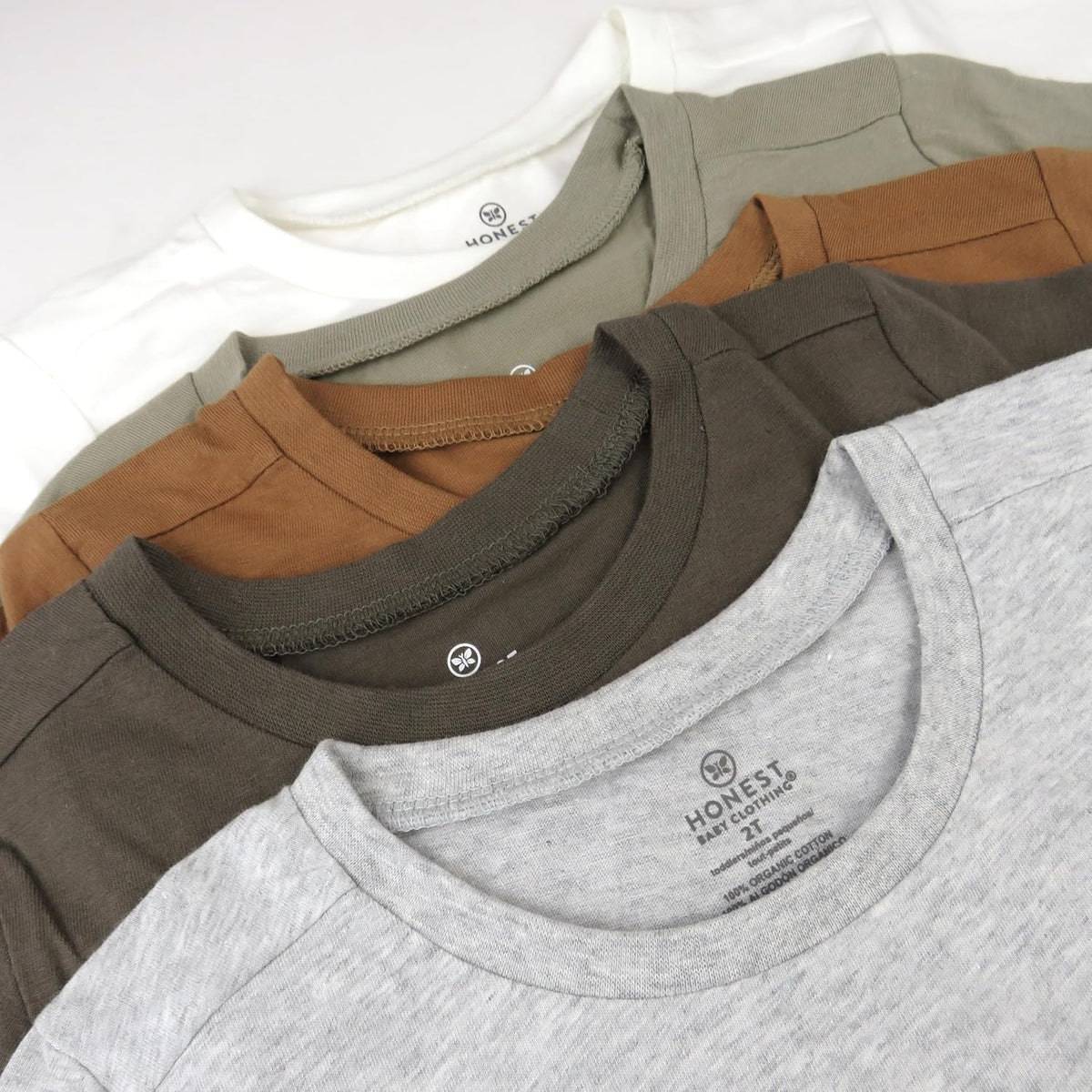 HonestBaby 5-Pack Short Sleeve T-Shirts 100% Organic Cotton Baby, Toddler, Little Kid, Boy, Girl