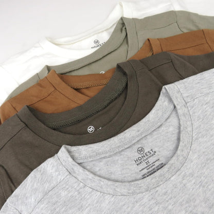 HonestBaby 5-Pack Short Sleeve T-Shirts 100% Organic Cotton Baby, Toddler, Little Kid, Boy, Girl