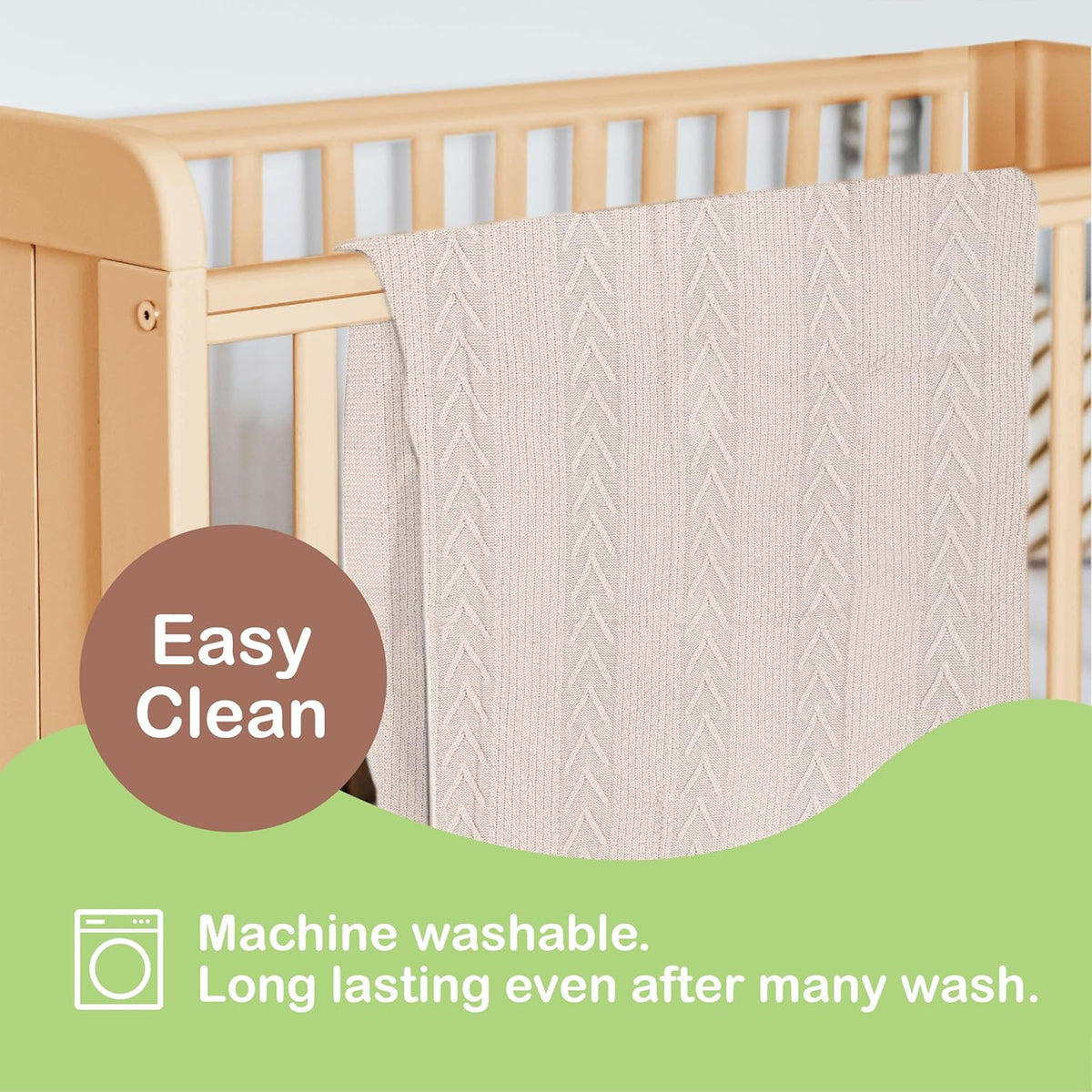 Organic Cotton Baby Blanket - 31.5 x 43.3 Inches, Soft Knitted Crib Blanket for Boys & Girls