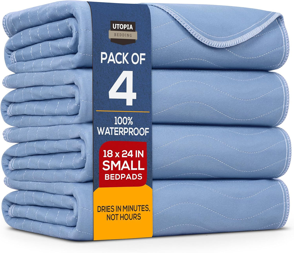 Utopia Bedding Washable Underpads 18" x 24" (Pack of 4), Waterproof Reusable Heavy Absorbency
