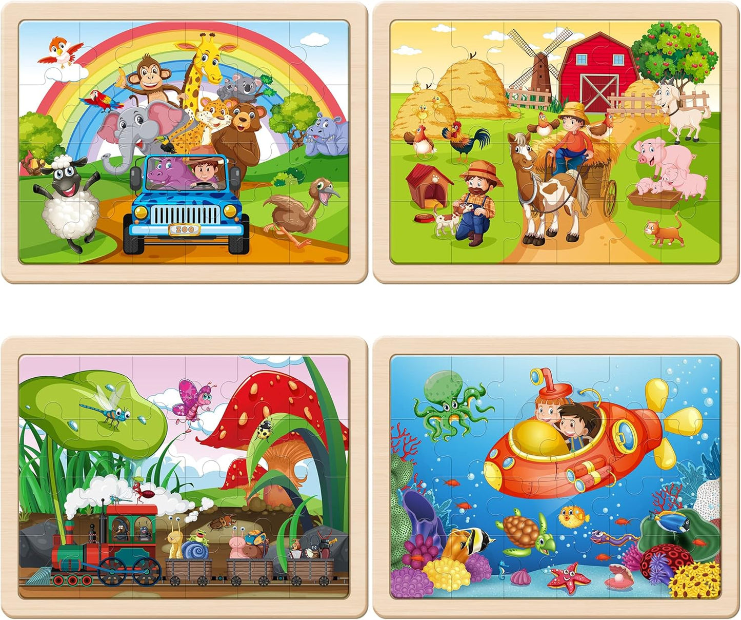 SYNARRY Large Animals Wooden Puzzles for Kids 4 in 1 Gift Box(12.2 * 9.4 in) - FSC Certified