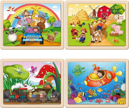 SYNARRY Large Animals Wooden Puzzles for Kids 4 in 1 Gift Box(12.2 * 9.4 in) - FSC Certified