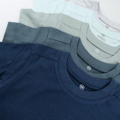 HonestBaby 5-Pack Short Sleeve T-Shirts 100% Organic Cotton Baby, Toddler, Little Kid, Boy, Girl
