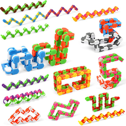 68 Pack 24 Links Wacky Tracks Snap and Click Fidget Toys,Fidget Snake Toy for Party Favors,Plastic