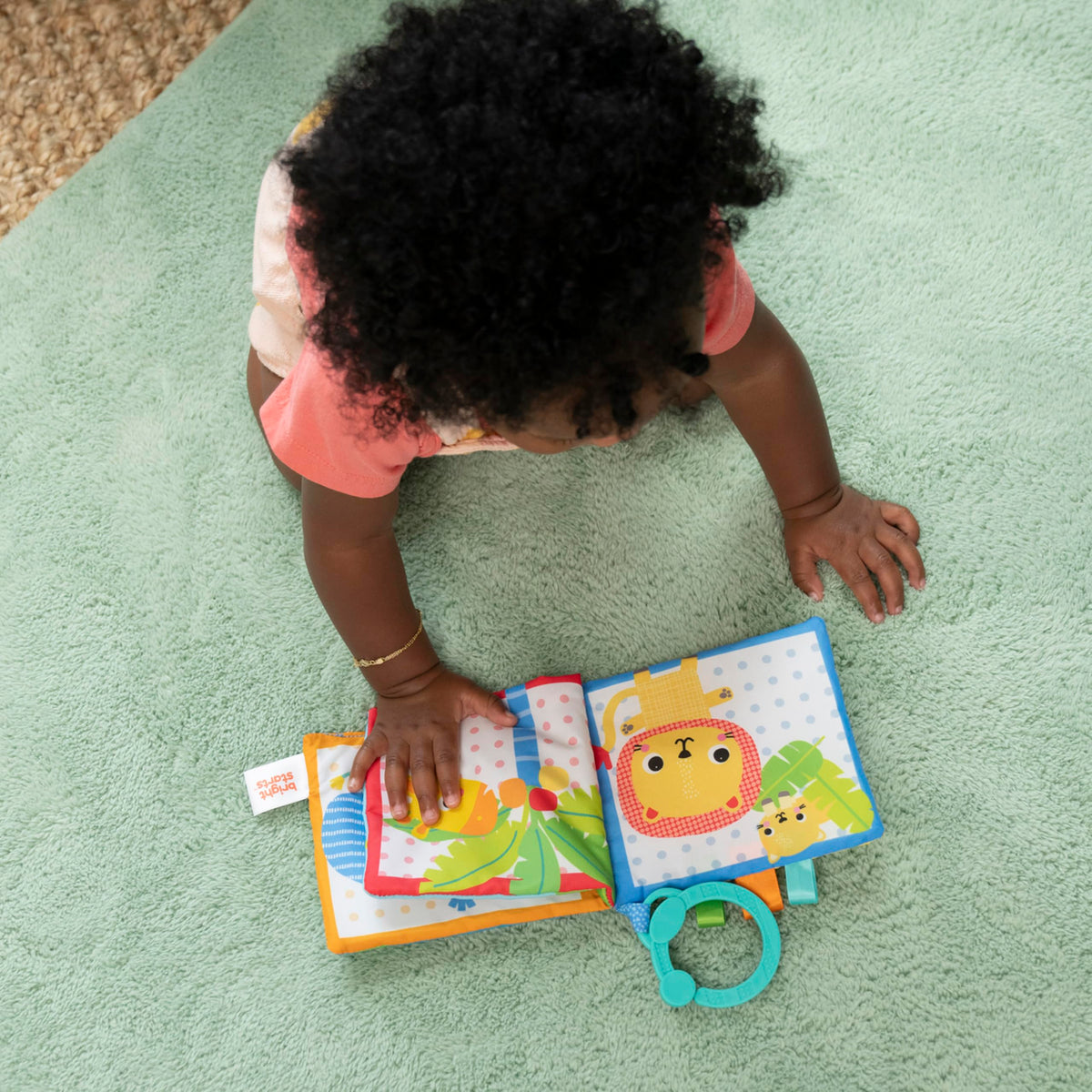 Bright Starts Safari Buddies Soft Book, Crinkle Plush Pages with Lion, Monkey, Elephant & More