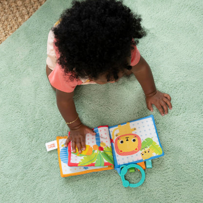 Bright Starts Safari Buddies Soft Book, Crinkle Plush Pages with Lion, Monkey, Elephant & More