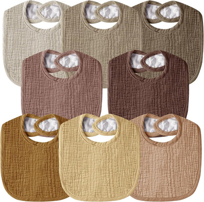 Muslin Baby Bibs for Unisex Boys Girls, Cotton Drool Bibs, Adjustable Newborn Bibs for Drooling and