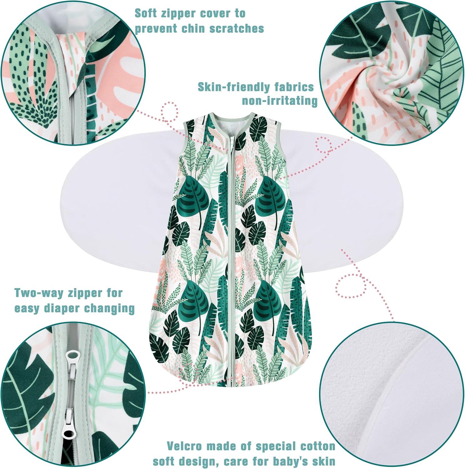 Newborn Sleep Sack Baby Swaddle,6-12 Months,3-Way Adjustable Wearable Blanket,100% Rayon Cotton