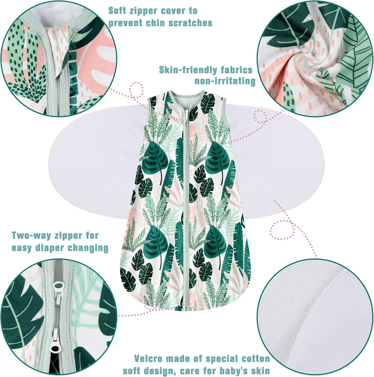 Newborn Sleep Sack Baby Swaddle,0-3 Months,3-Way Adjustable Wearable Blanket,100% Rayon Cotton