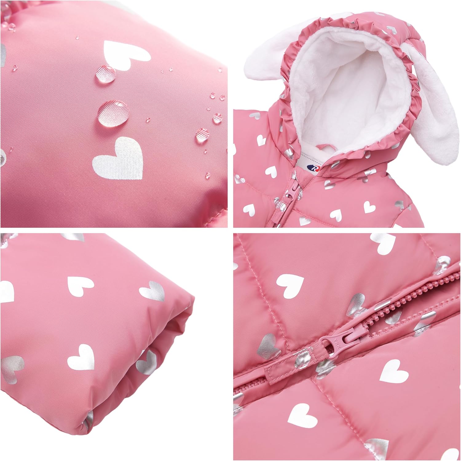 Rokka&Rolla Baby Girls' Water-Resistant Soft Mini Fur Lined Puffer Jacket Winter Coat for Newborn