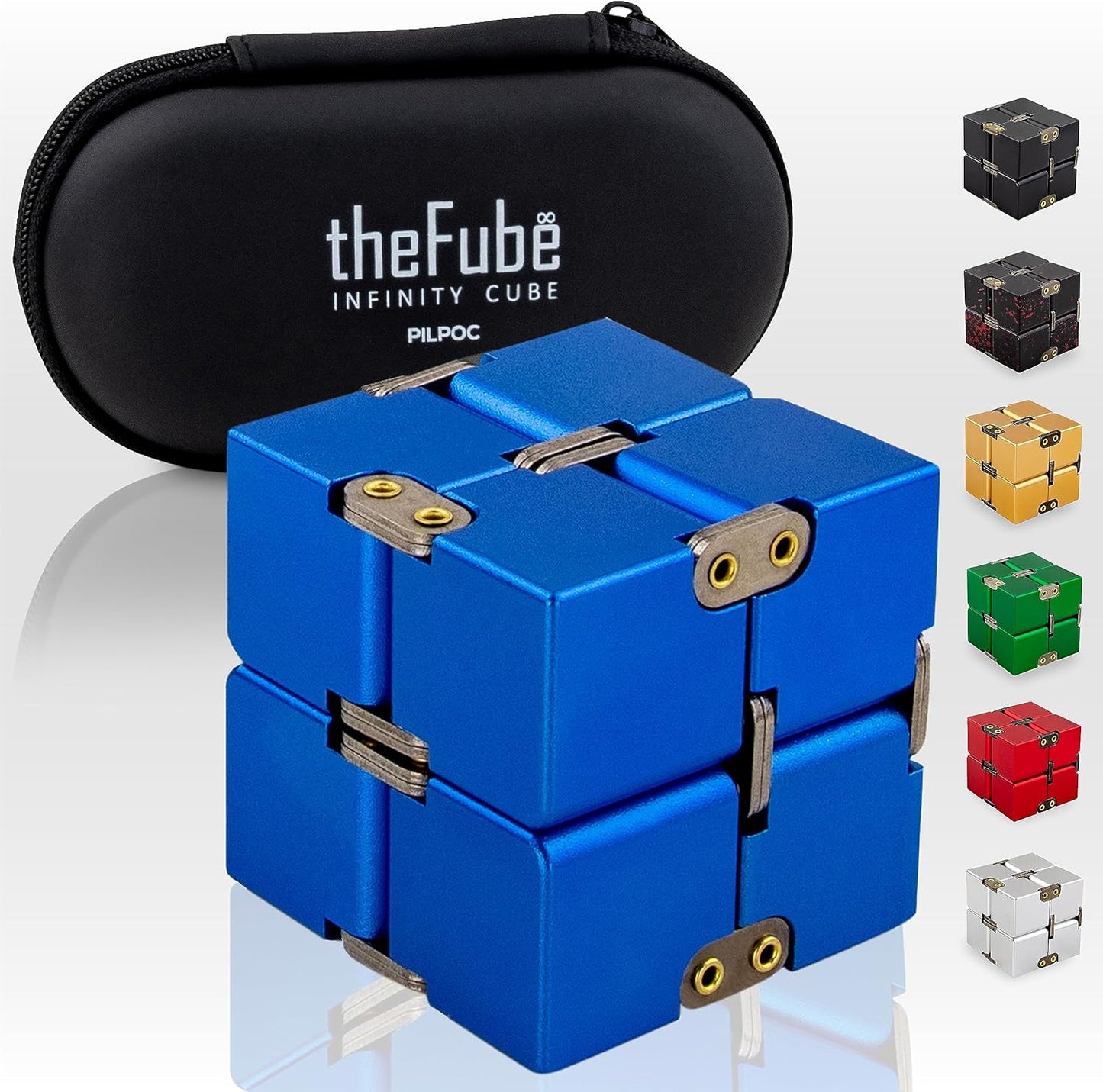 PILPOC theFube Infinity Cube Fidget Desk Toy - Aluminum Infinite Magic Cube with Case, Sturdy