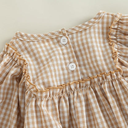 Douhoow Infant Baby Girl Plaid Romper Baby Sweatshirt Romper Ruffle Festival Clothes Fall Winter