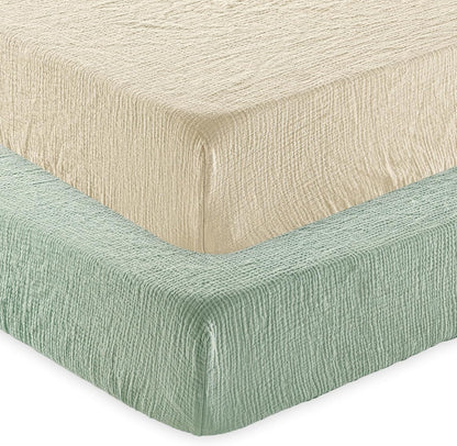 david's kids Muslin Crib Sheets for Boys Girls, 2 Pack 100% Cotton Soft Breathable Fitted Baby