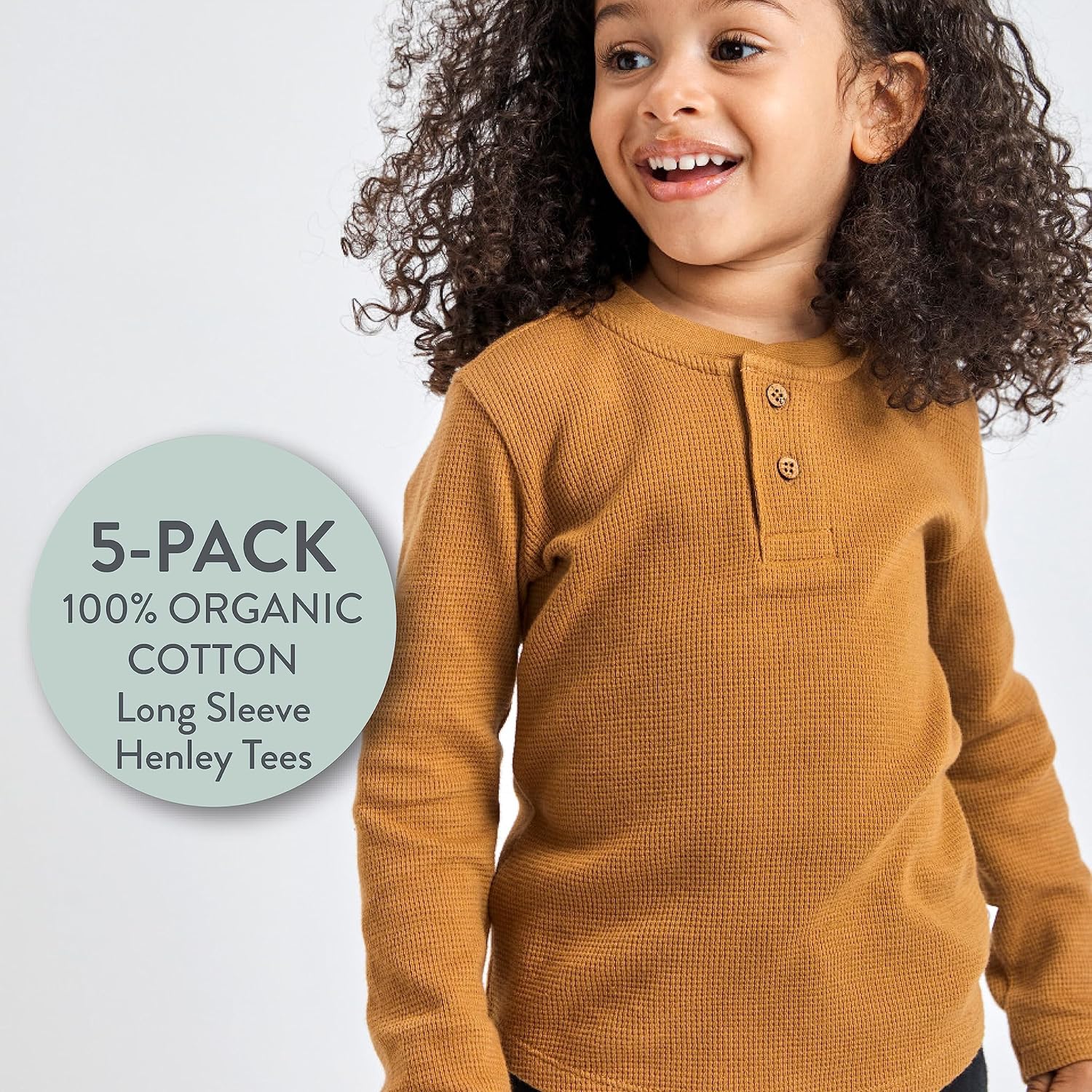 HonestBaby 5-pack Waffle Henley Long Sleeve Shirts 100% Organic Cotton for Infant Baby and Toddler