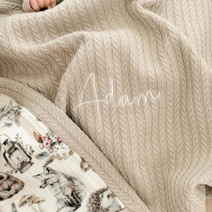 Personalized Baby Blanket with Name – Handmade 100% Organic Cotton Newborn Gift | Custom Knit