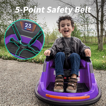Baby Bumper Car, 6V Electric Kids Bumper Car for Toddlers with Remote Control, Bluetooth - Purple