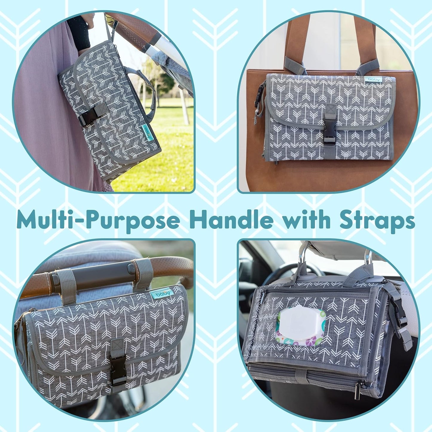 Kopi Baby Portable Diaper Changing Pad - Baby Diaper Changer Travel Bag with Wipes Pocket, Smart
