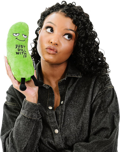 Pickle Foodie Plushie, Funny Pun Meme Gag Gift, White Elephant, Stocking Stuffer Present, Great for