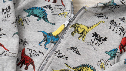 Baby Toddler Boys Dinosaur Hooded Zip Jacket Casual Outerwear Active Sweatshirt
