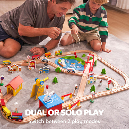 110PCS Wooden Train Set - Toy Magnetic Trains with Wooden Track Set for Kids Ages 3-8, City Scene