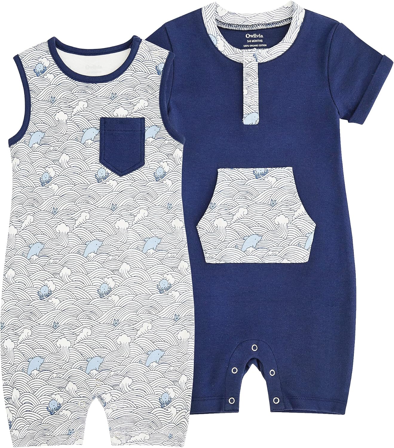Owlivia Baby Short Sleeve Summer Romper Set, 2 Pack Tank Jumpsuit for Girls and Boys, Cartoon One