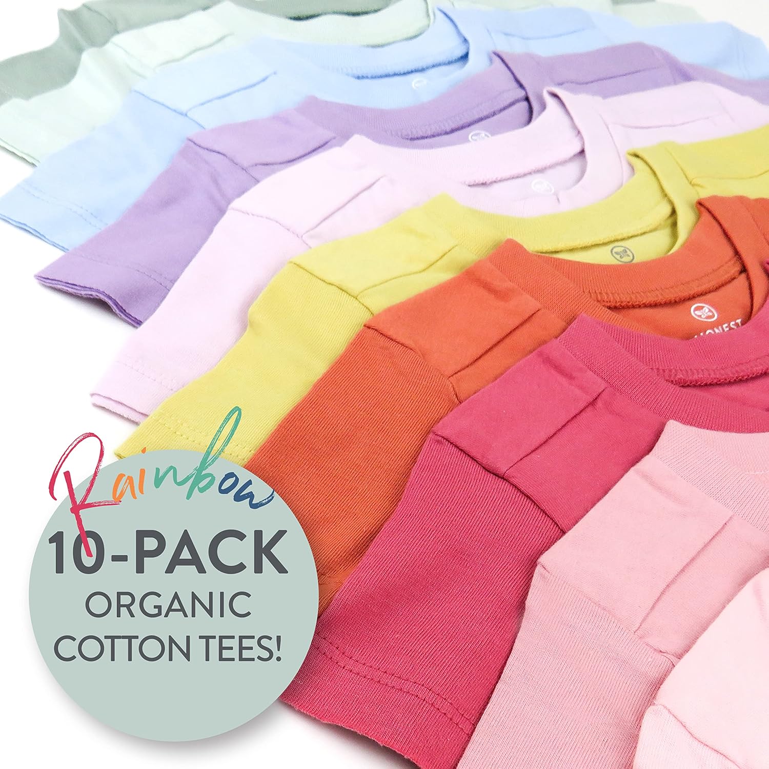HonestBaby 10-Pack Short Sleeve T-shirts 100% Organic Cotton Baby, Toddler, Little Kids, Boys