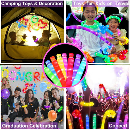 8 PCS Light Up Glow Pop Tubes, Neon Glow Sticks Party Favors for Kids 3-8-12, Fidget Stress Relief