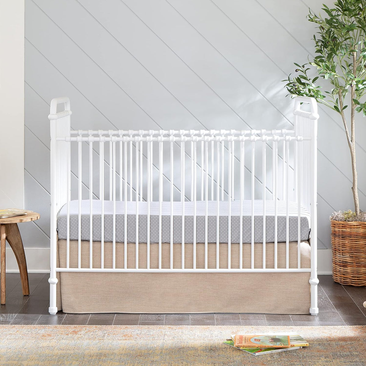Namesake Abigail 3-in-1 Convertible Metal Crib in Washed White, Greenguard Gold Certified