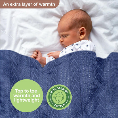 Organic Cotton Baby Blanket - 31.5 x 43.3 Inches, Soft Knitted Crib Blanket for Boys & Girls