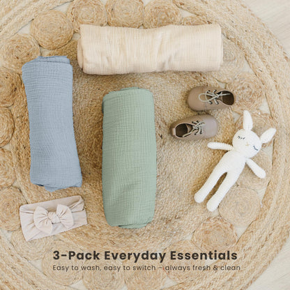 Konssy 3-Pack Muslin Baby Swaddle Blankets, 47 x 47 in Receiving Blankets