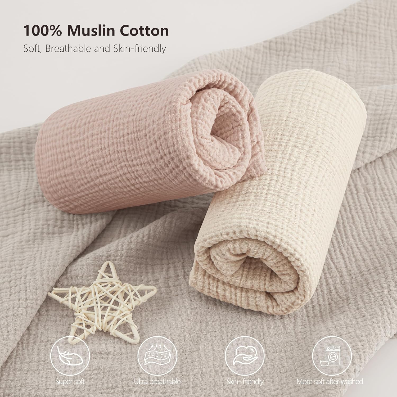 Bearmoss Muslin Crib Sheets 100% Cotton Baby Crib Sheets Fitted for Standard Crib Mattress &