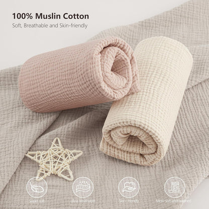 Bearmoss Muslin Crib Sheets 100% Cotton Baby Crib Sheets Fitted for Standard Crib Mattress &