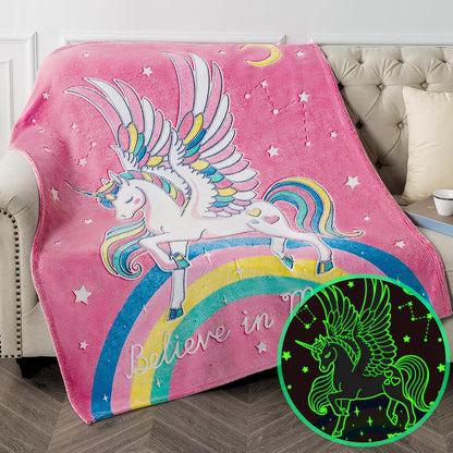 Unicorn Blanket Gifts for Girls Kids - Glow in The Dark Toys Stars Best Christmas Birthday