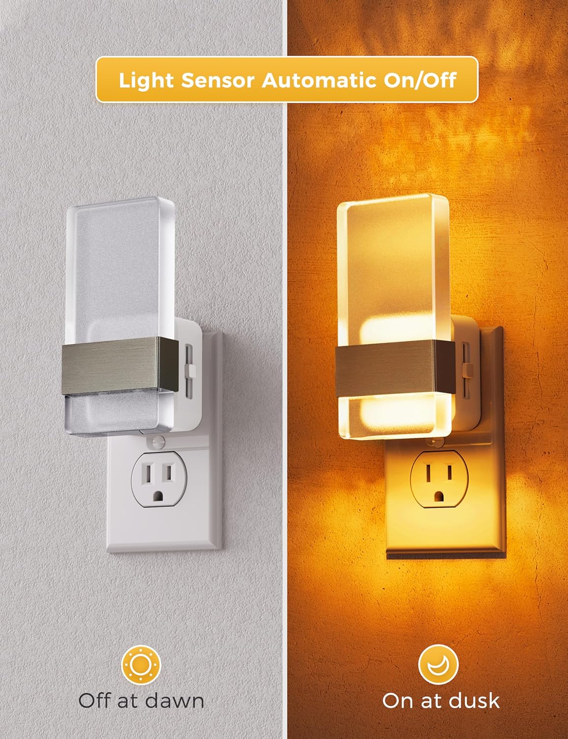 L LOHAS LED Night Light, Amber Night Lights Plug Into Wall, 2 Pack Dusk-to-Dawn Sensor Decorative