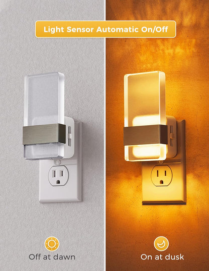 L LOHAS LED Night Light, Amber Night Lights Plug Into Wall, Dusk-to-Dawn Sensor Decorative Night