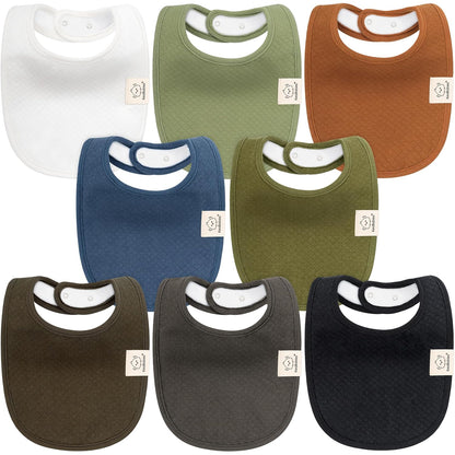 8-Pack Organic Baby Bibs for Girls, Boys - Quilted Cotton Cloth Baby Drool Bibs for Drooling and