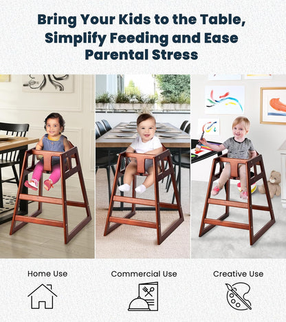 Alpine Wooden High Chairs for Babies and Toddlers with Safety Strap, Commercial Grade Restaurant