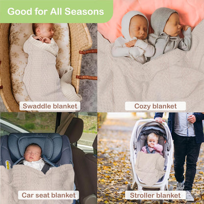Organic Cotton Baby Blanket - 31.5 x 43.3 Inches, Soft Knitted Crib Blanket for Boys & Girls