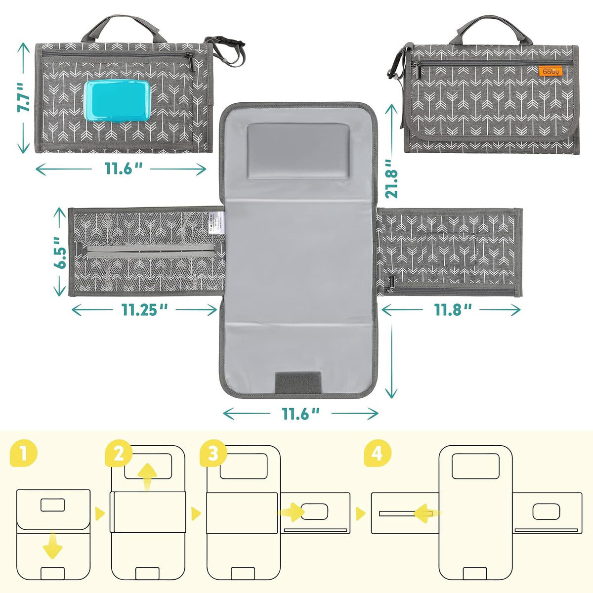 Kopi Baby Portable Diaper Changing Pad - Baby Diaper Changer Travel Bag with Wipes Pocket, Smart