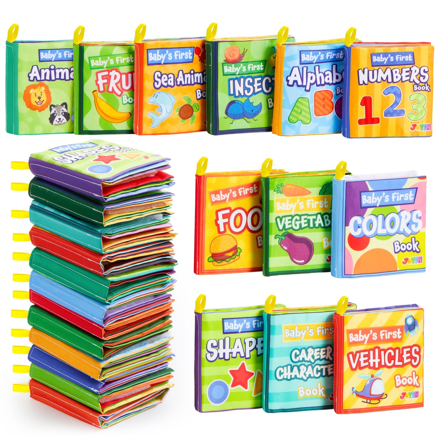 JOYIN 12 Pcs Bath Books, Nontoxic Fabric Soft Crinkly Cloth Books, Waterproof, Bathtub Pool and