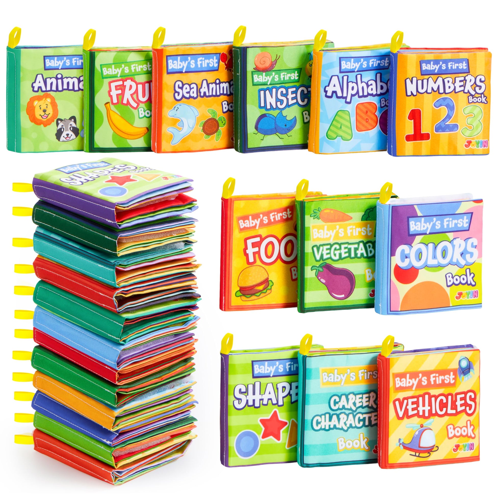 JOYIN 12 Pcs Bath Books, Nontoxic Fabric Soft Crinkly Cloth Books, Waterproof, Bathtub Pool and