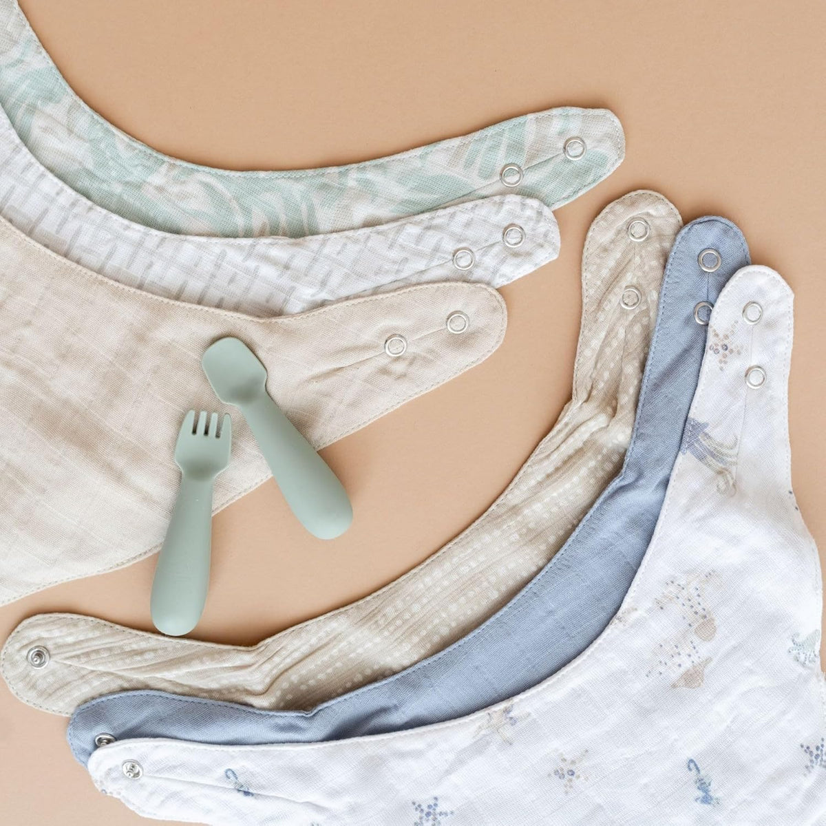 Crane Baby Bib Set, 100% Cotton Baby Bibs, Set of 3 Sea Life Cotton Muslin Bibs, Bandana Bibs Baby