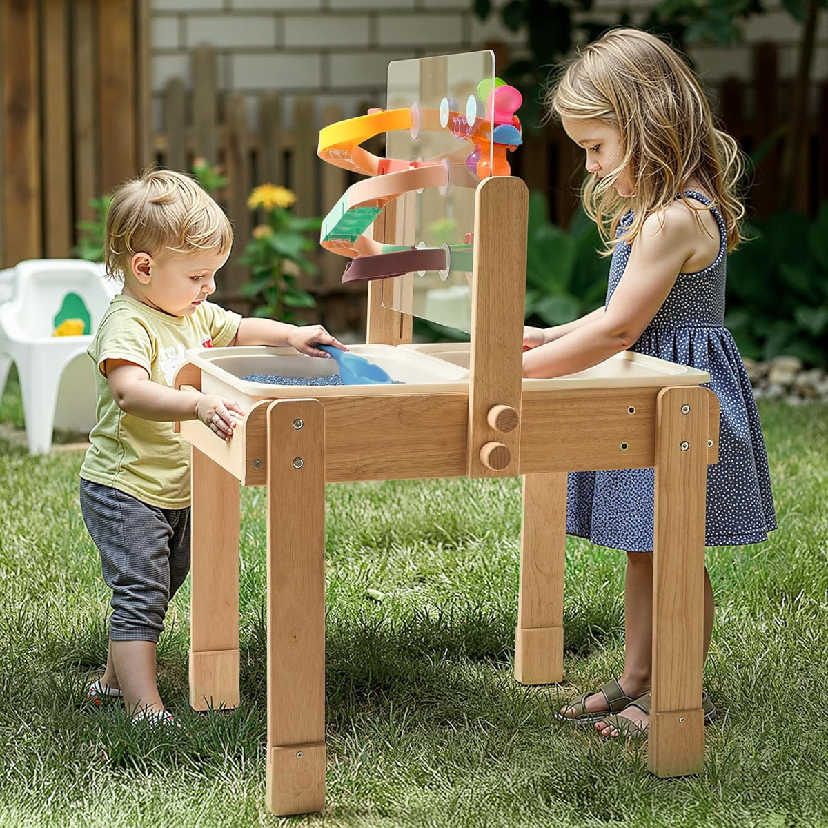 bopoobo Sand and Water Table for Toddlers, 4 in 1 Kids Wooden Sensory Activity Table with 2 Storage