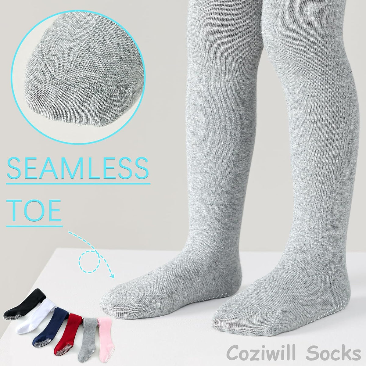 Baby Tights Non Slip Toddler Stockings Tights with Grippers Seamless Soft Cotton Knit Leggings