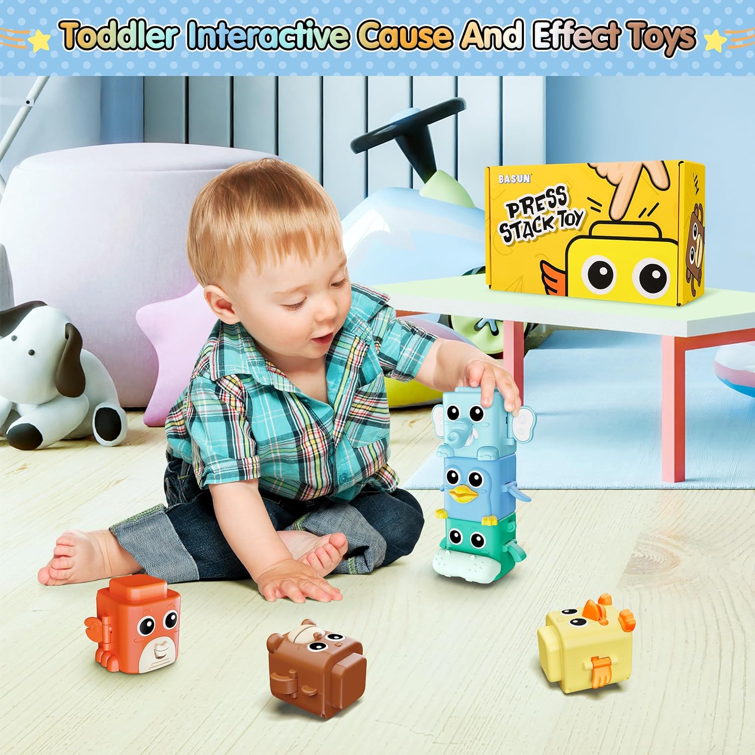 Stacking Toys Set for Toddlers 18+ Months, 6 in 1 Infant Sensory Toys with Changing Expressions
