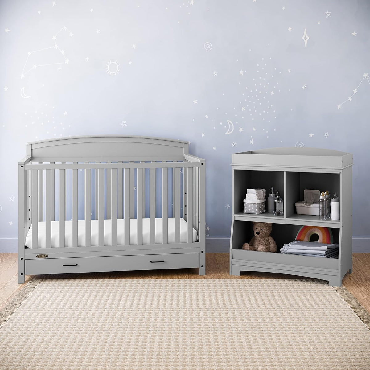 Graco Benton 5-in-1 Convertible Crib with Drawer (Pebble Gray) -Converts from Baby Crib to Toddler
