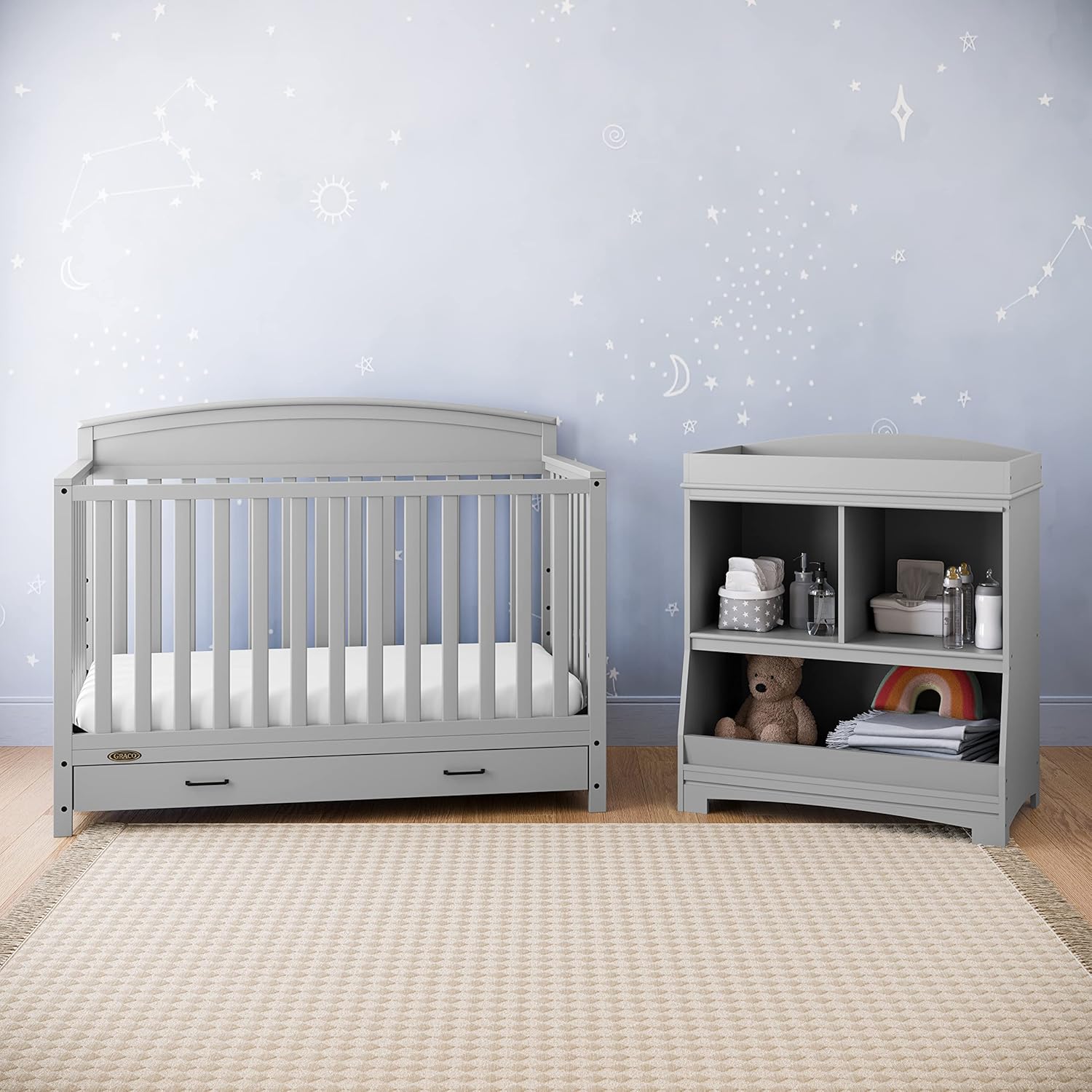Graco Benton 5-in-1 Convertible Crib with Drawer (Pebble Gray) -Converts from Baby Crib to Toddler