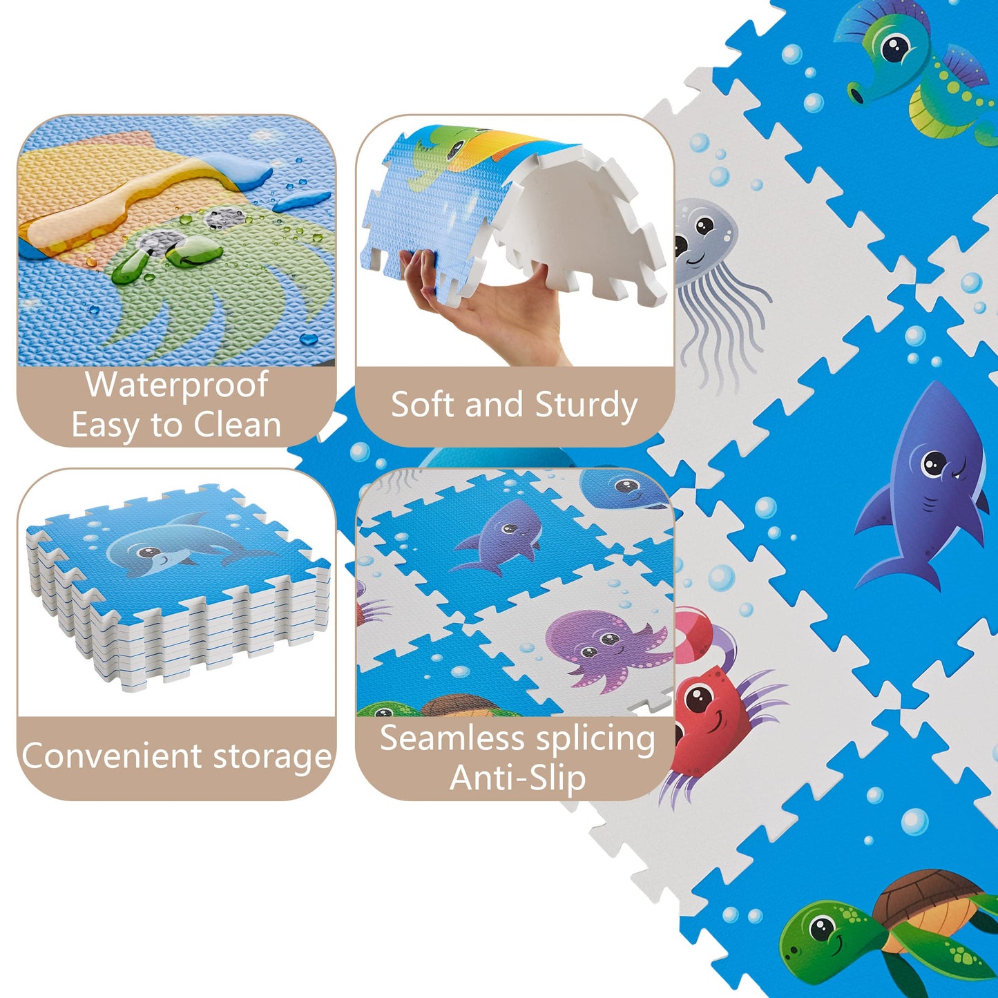 PLAY 10 Puzzle Play Mat, Foam Floor Tiles, Children’s Foam Puzzle Mat Baby Floor Play Mat 34×34